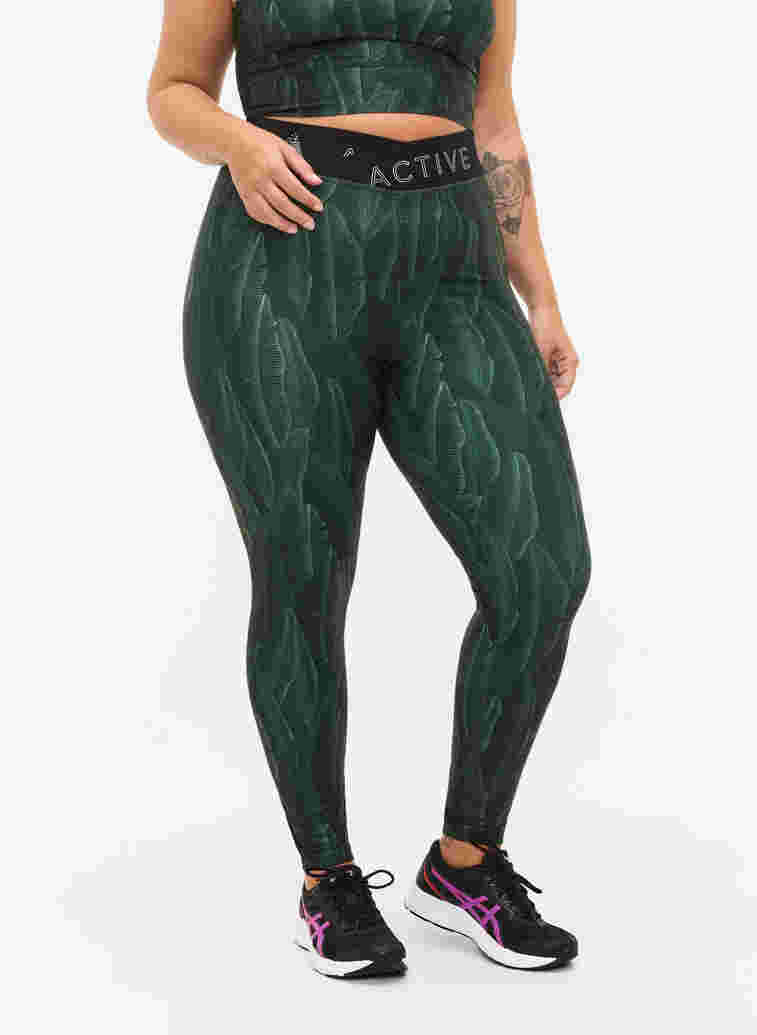 	 Printed workout leggings with text print, Leaf Comb, Model image number 2