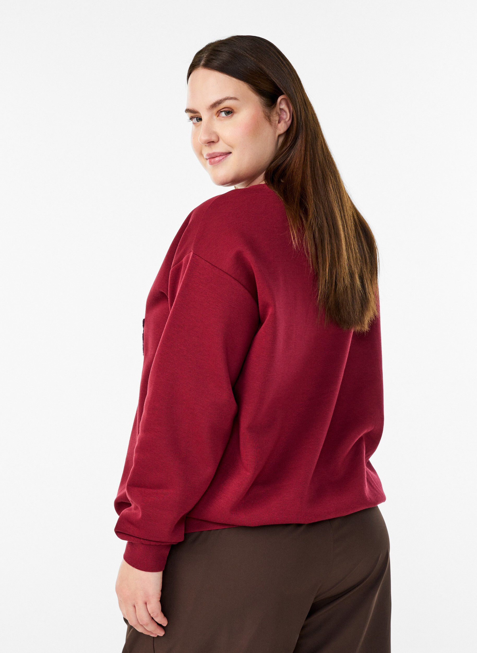 ZizzifashionSweatshirt with terry text, Dark Bordeaux, Model image number 2