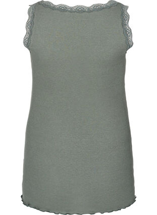Ribbed tank top with lace and buttons, Balsam Green, Packshot image number 1