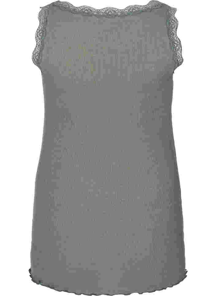 Ribbed tank top with lace and buttons, Balsam Green, Packshot image number 1