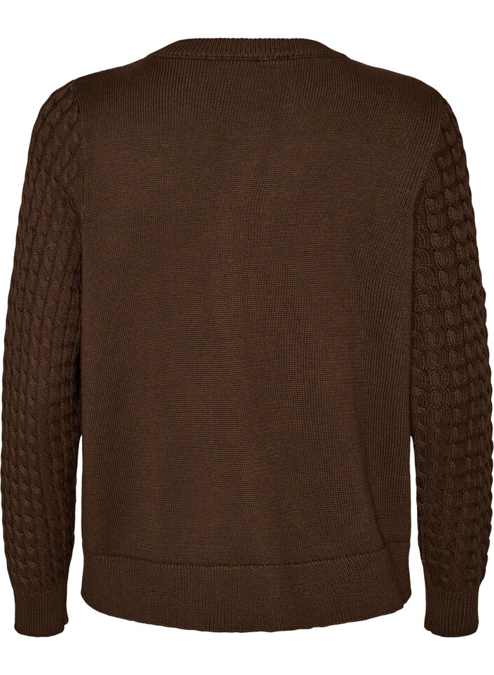 Cable-knit cardigan with golden buttons, Brown, Packshot image number 1