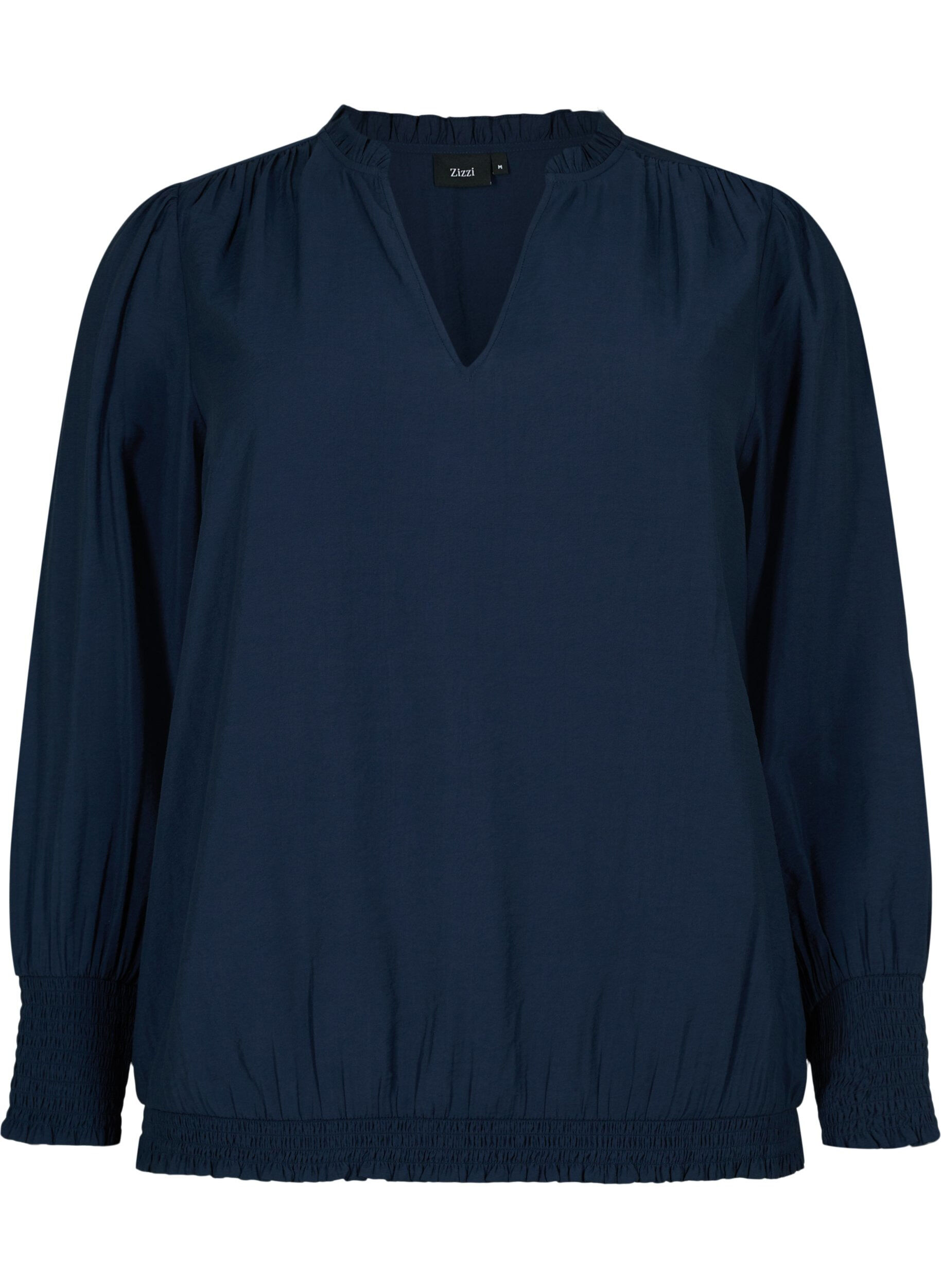 Zizzifashion Viscose blouse with long sleeves and smock, Navy Blazer, Packshot image number 0