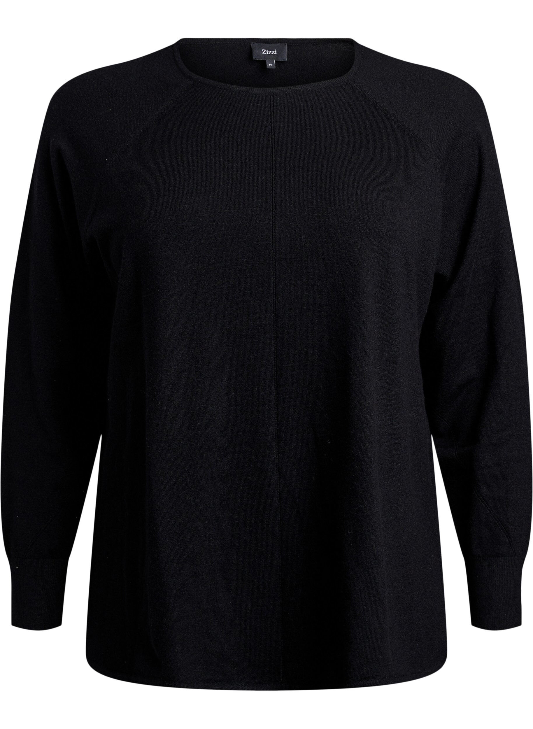 ZizzifashionKnitted blouse with round neck and knitted pattern, Black, Packshot image number 0
