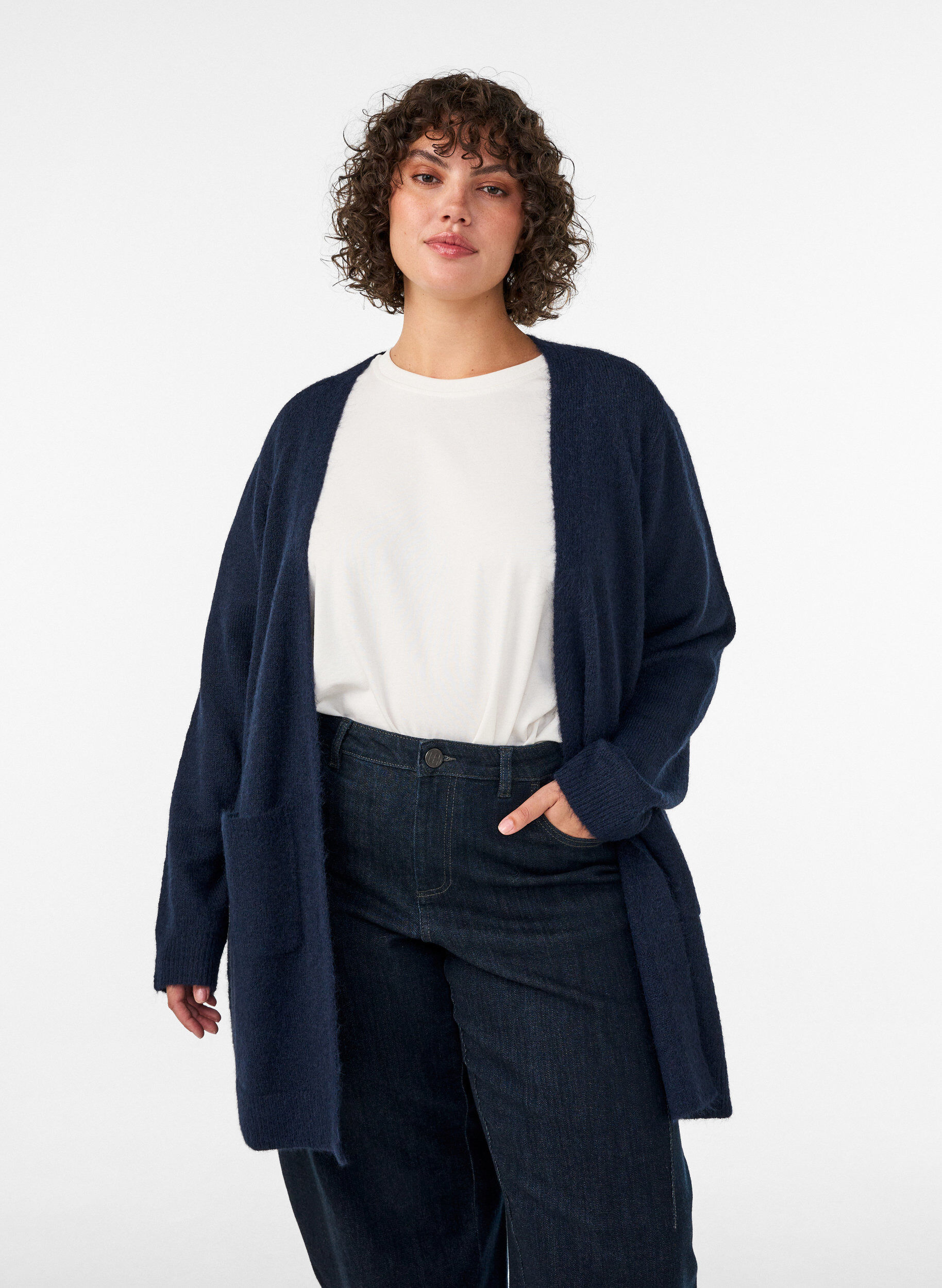 Long cardigan with pockets, Blue, Model