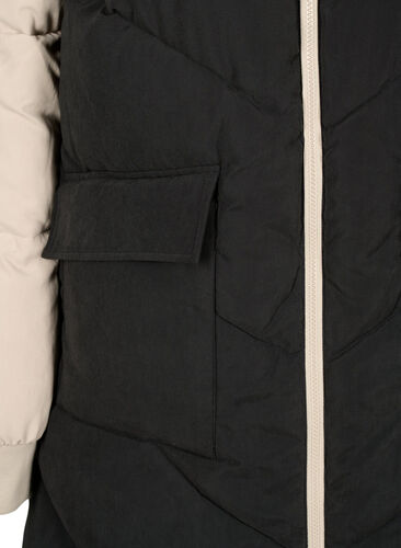 Long colorblock winter jacket with hood, Black Comb, Packshot image number 3