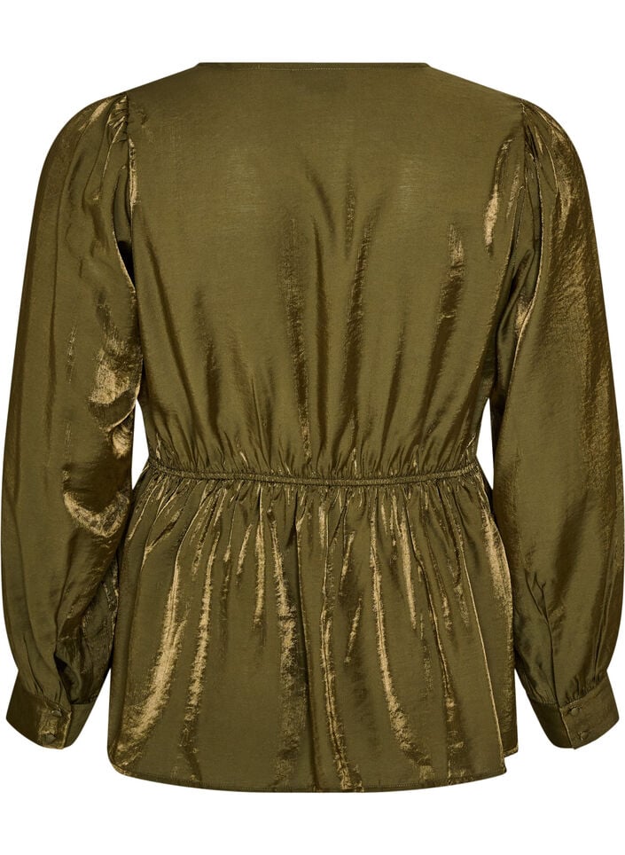 Shiny viscose blouse with peplum effect, Green, Packshot image number 1