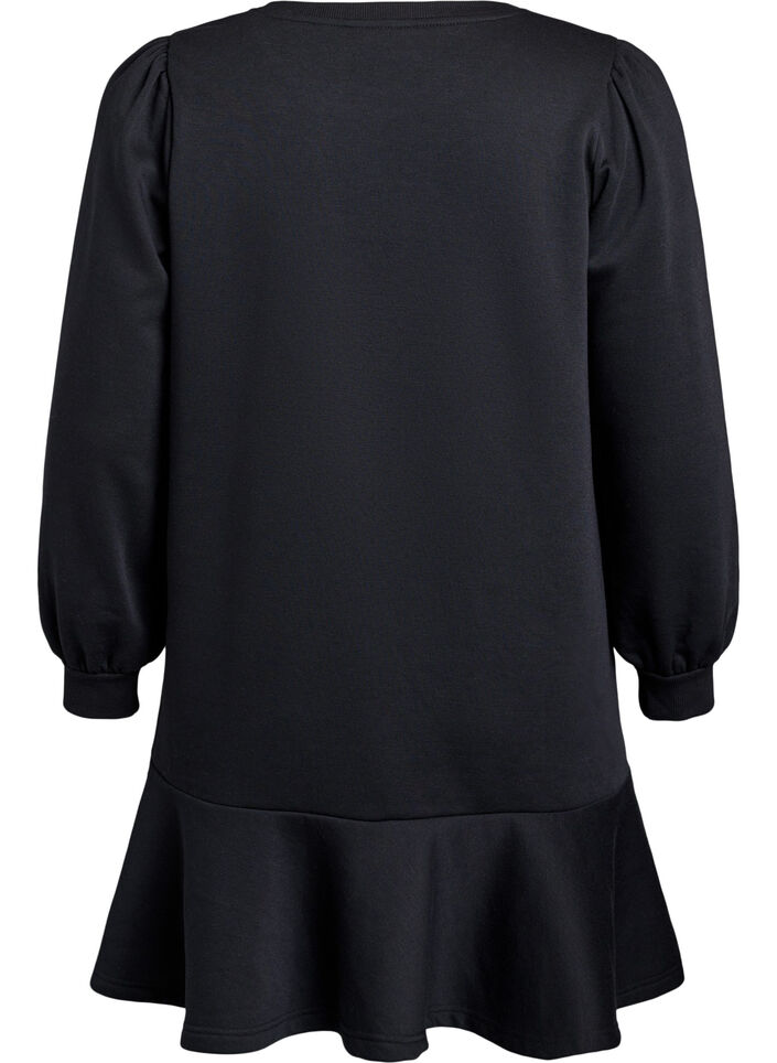 Short sweat dress with ruffle detail, Black, Packshot image number 1