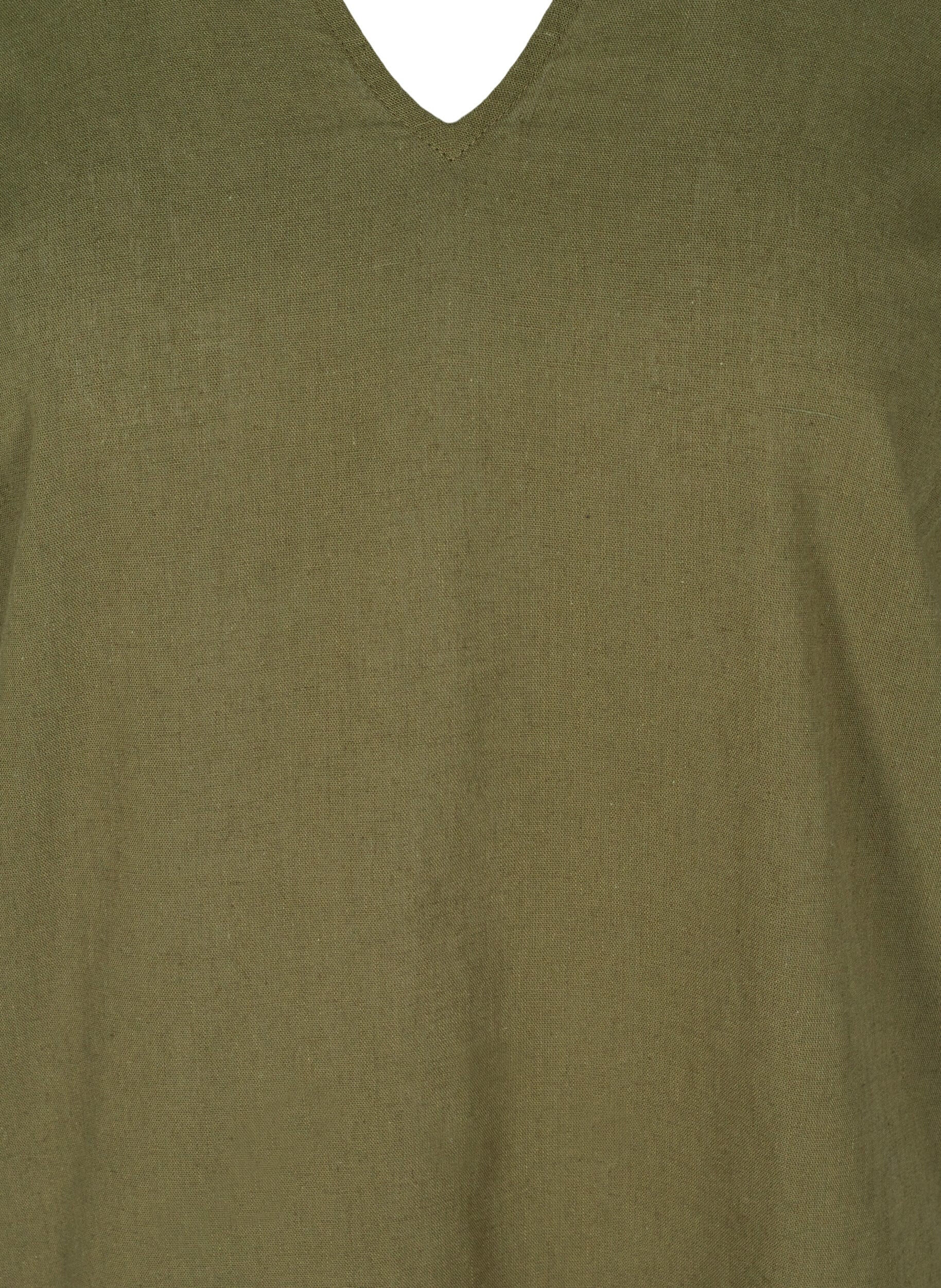 Zizzifashion Short-sleeved dress in a cotton blend with linen, Ivy Green, Packshot image number 2