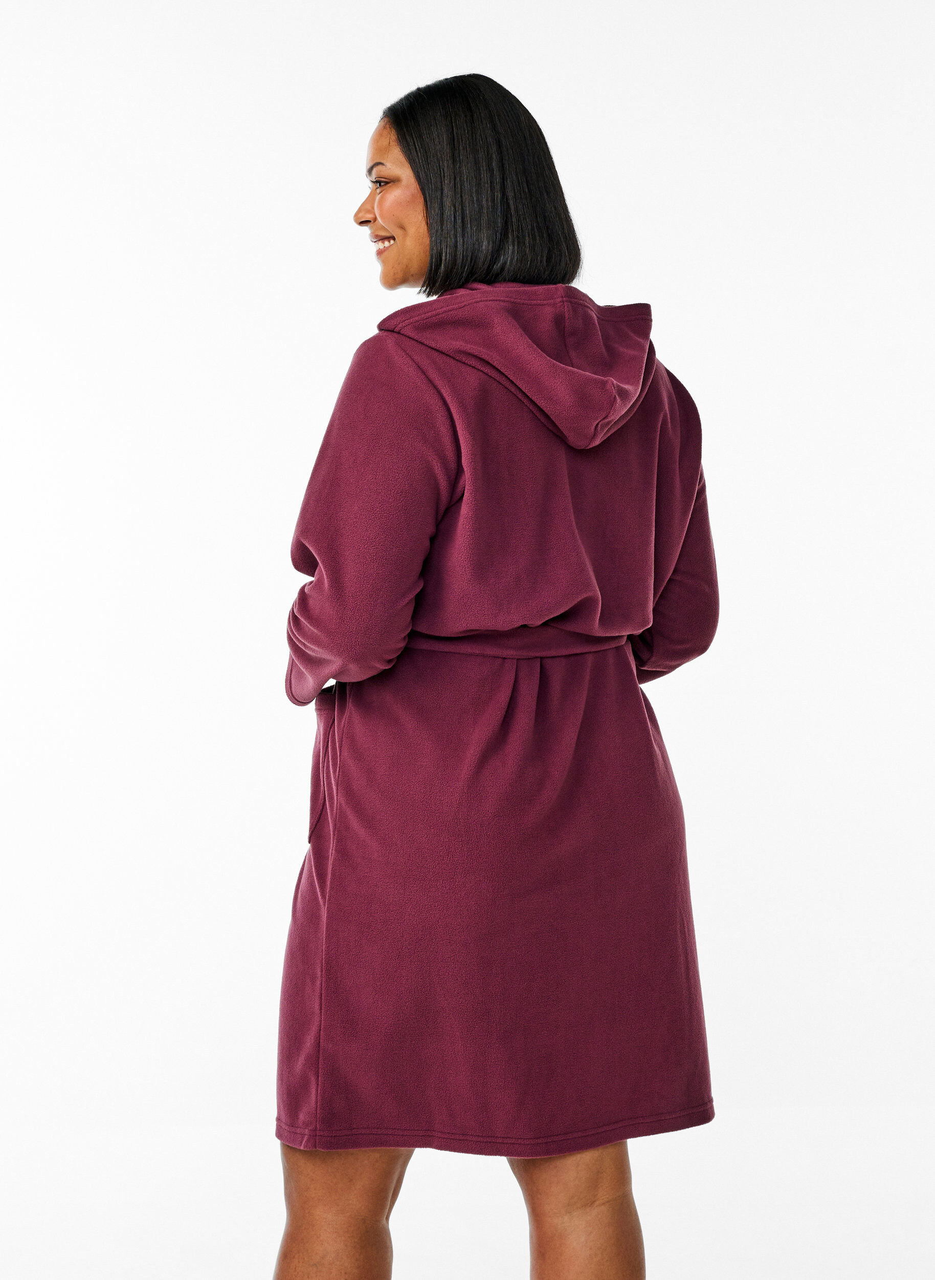 Zizzifashion Morning robe with zipper and hood, Dark Bordeaux, Model image number 2