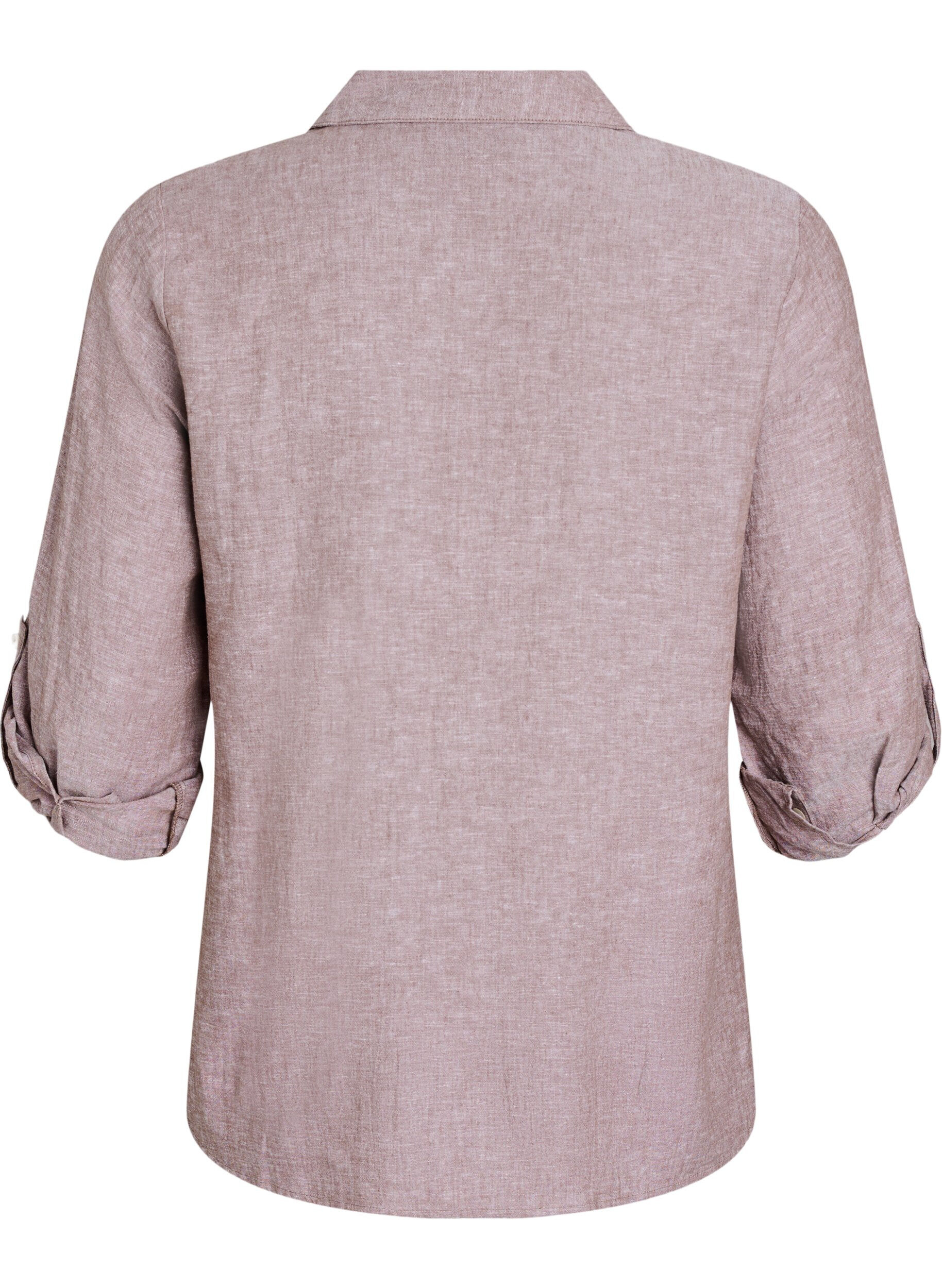 Zizzifashion Shirt in linen and viscose with 3/4 sleeves, Brown, Packshot image number 1