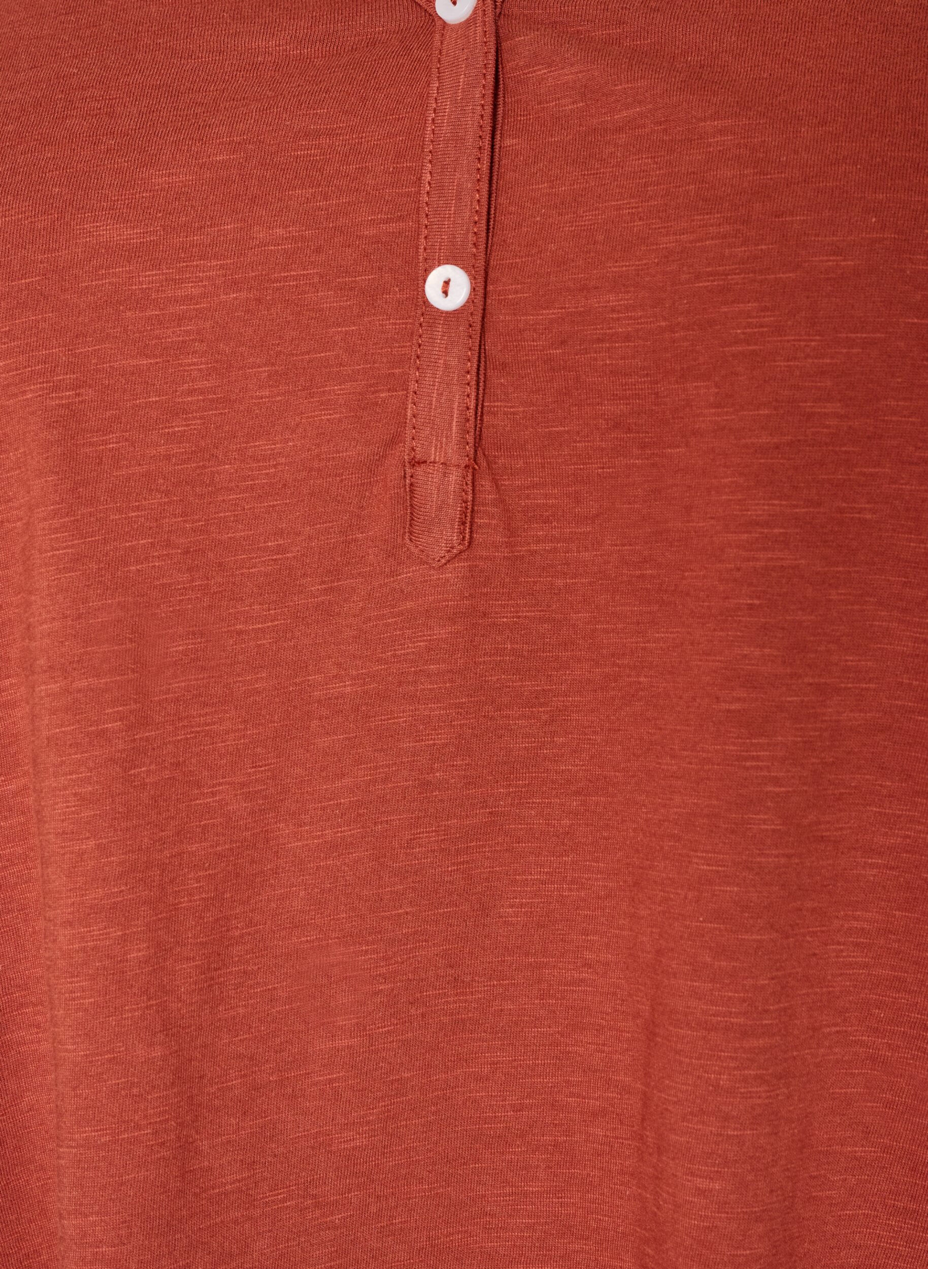 ZizzifashionLong-sleeved t-shirt with V-neck and buttons, Brown, Packshot image number 2