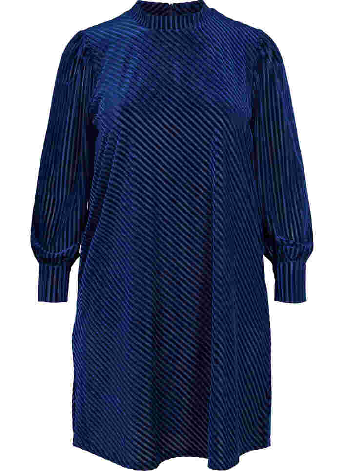 Textured dress in velour, Evening Blue, Packshot image number 0