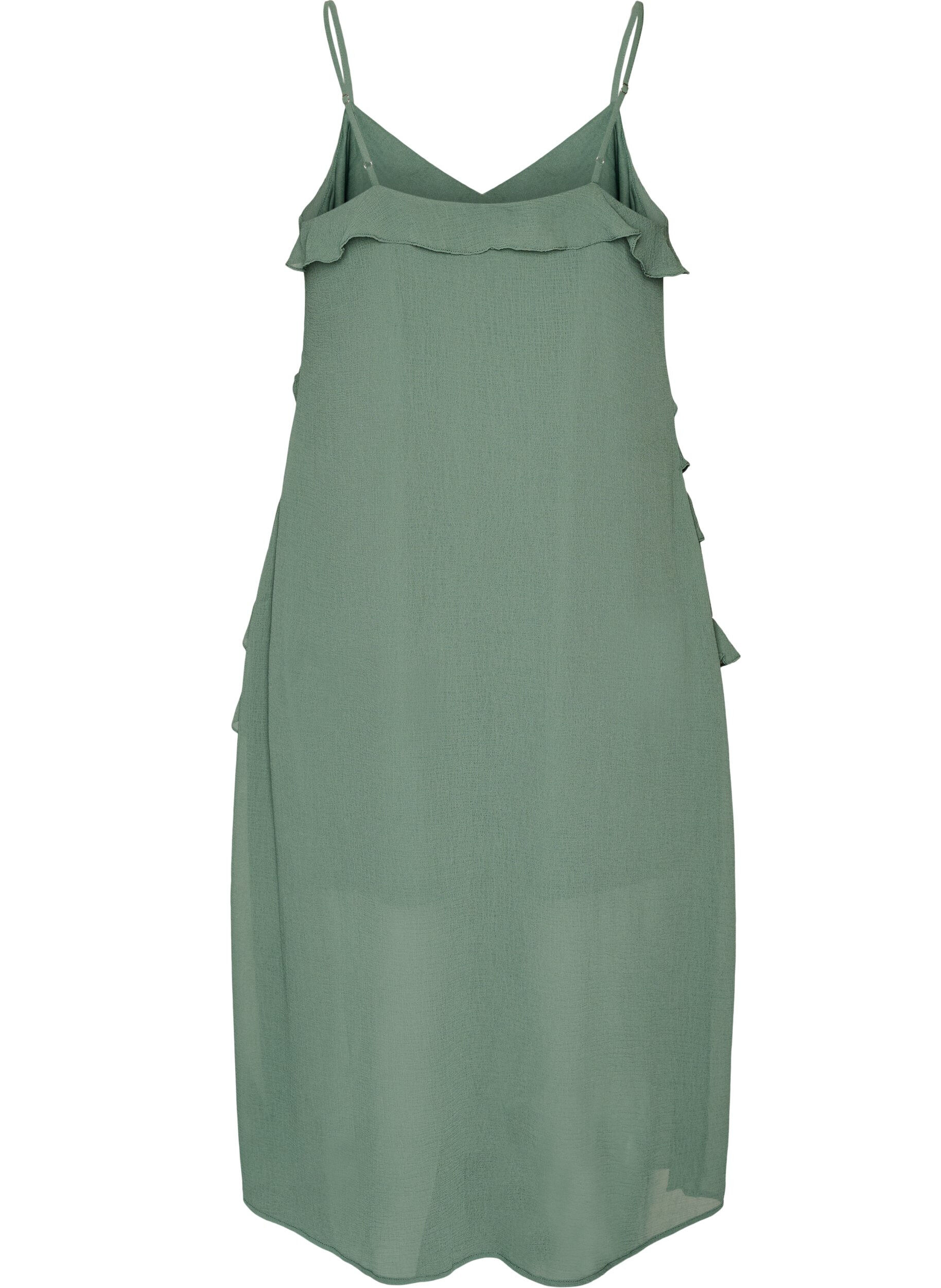 ZizzifashionChiffon dress with asymmetrical ruffles, Green, Packshot image number 1