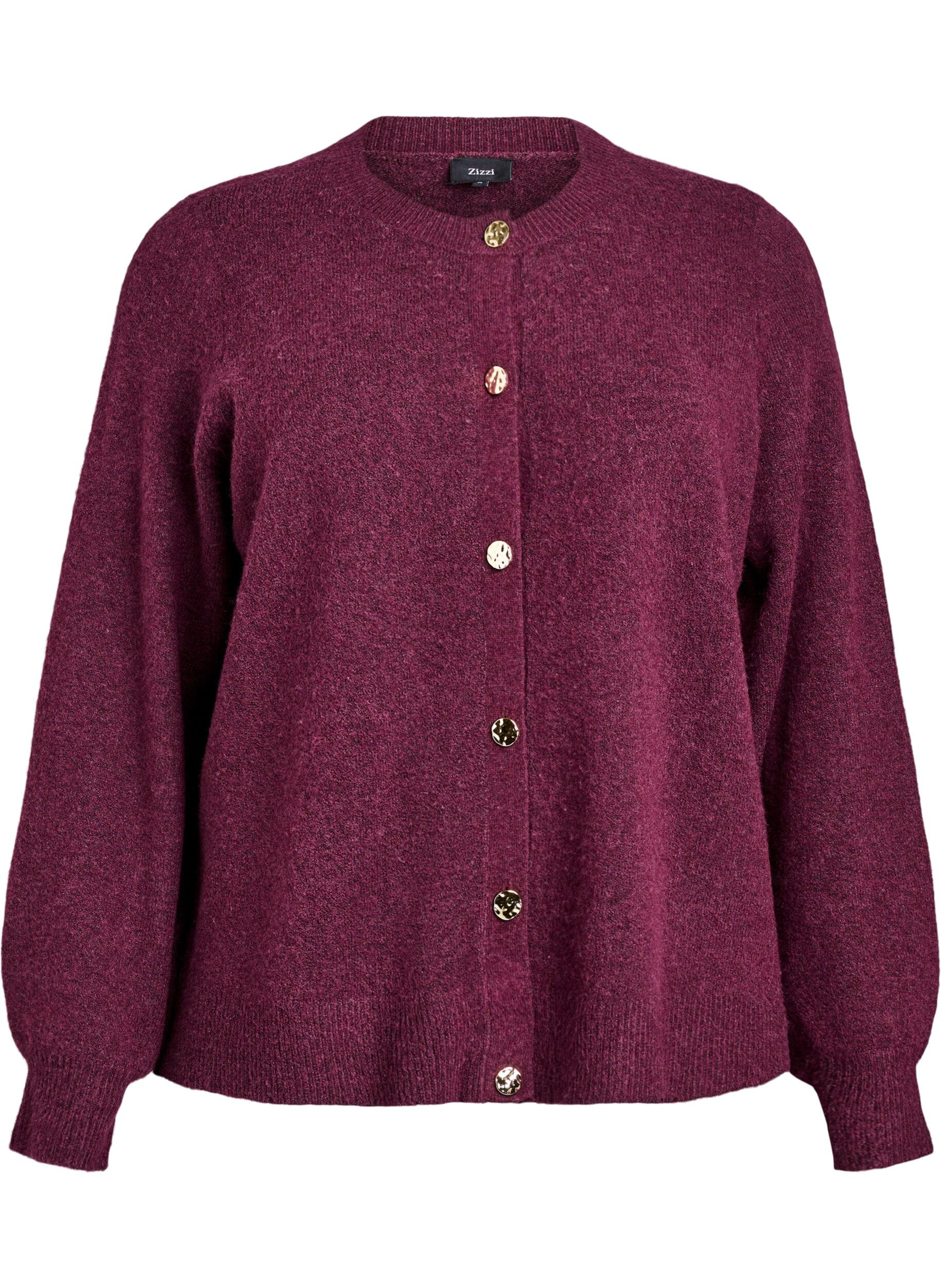Zizzifashion Cardigan in soft knit with gold-coloured buttons, Dark Bordeaux, Packshot image number 0