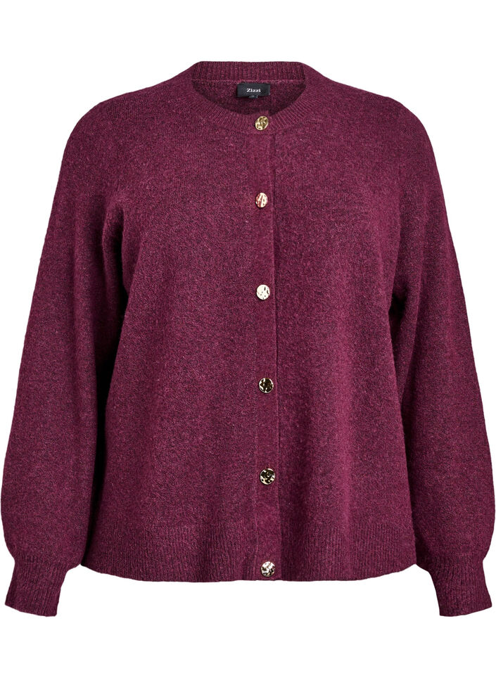 Cardigan in soft knit with gold-coloured buttons, Dark Bordeaux, Packshot image number 0