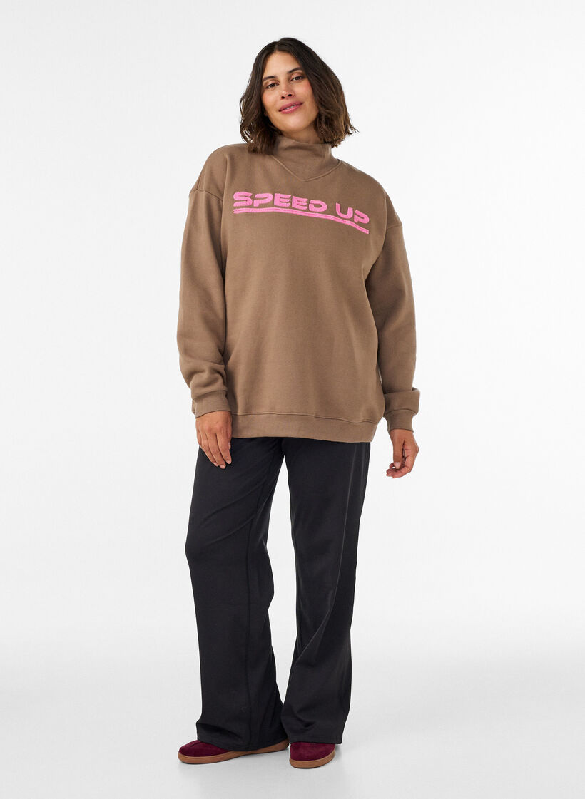 Sweatshirt with high neck and sporty front motif, Brown, Model image number 1