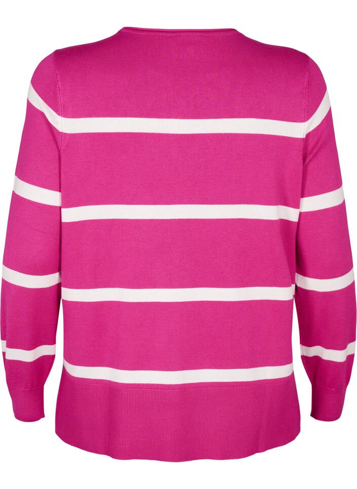Knitted viscose blouse with stripes, Pink, Packshot image number 1