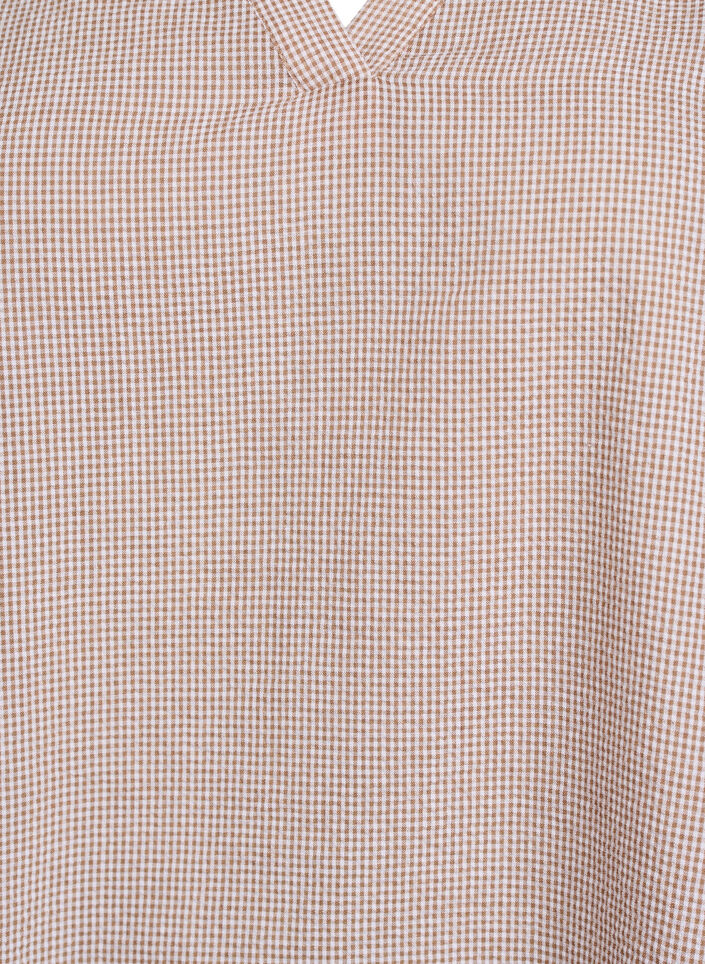 Blouse with v-neck and small checks, Beige, Packshot image number 2