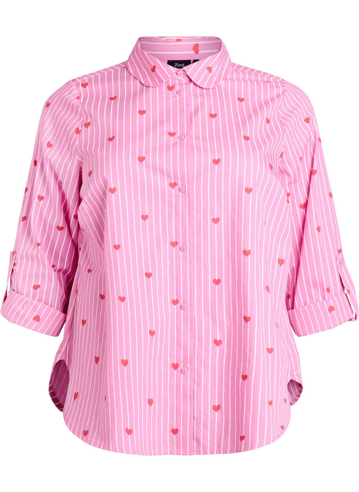 Shirt blouse with stripes and hearts, Pink, Packshot image number 0