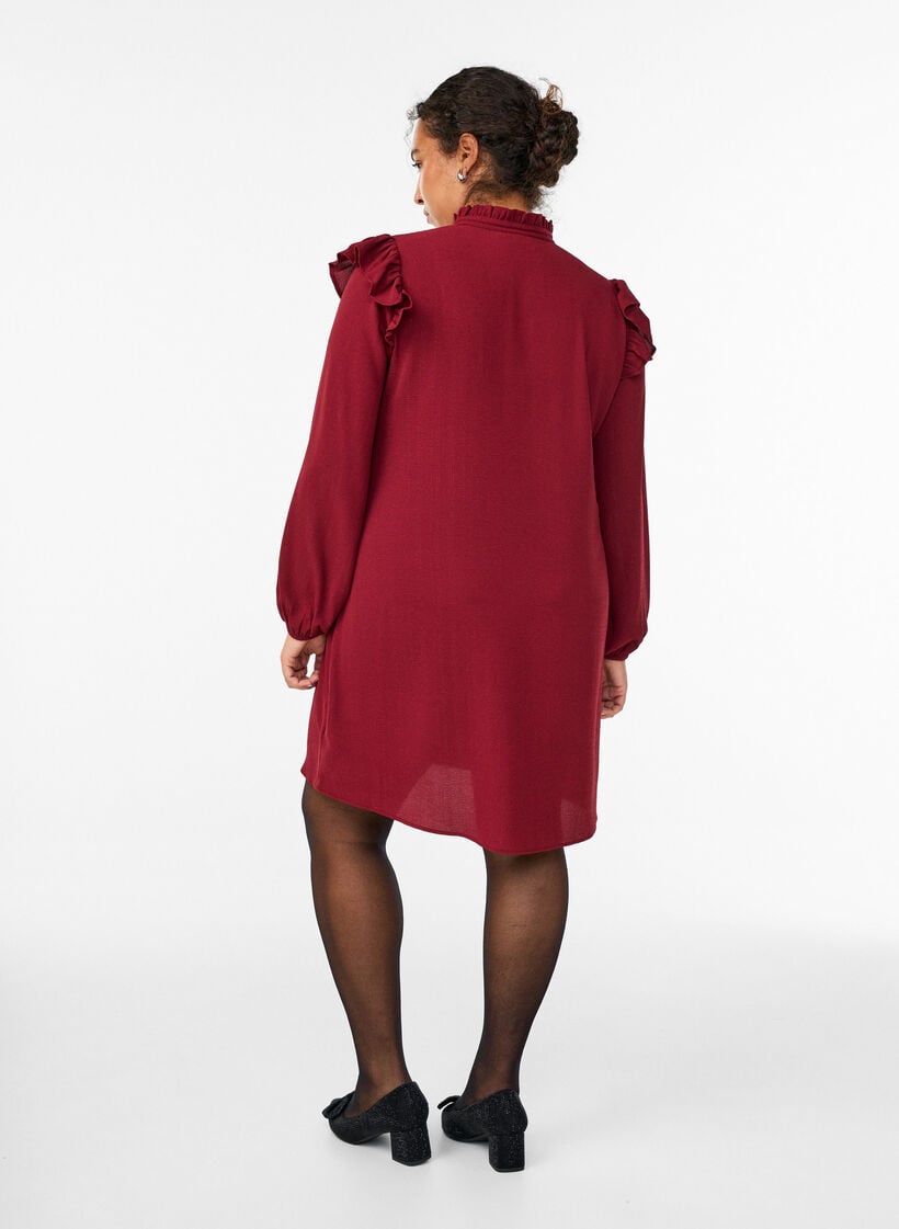 Short dress with ruffles and glitter, Dark Bordeaux, Model image number 2