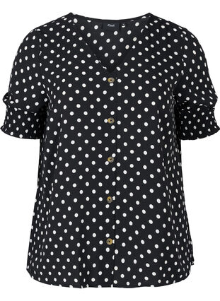 Printed viscose blouse with buttons, Black Dot, Packshot image number 0
