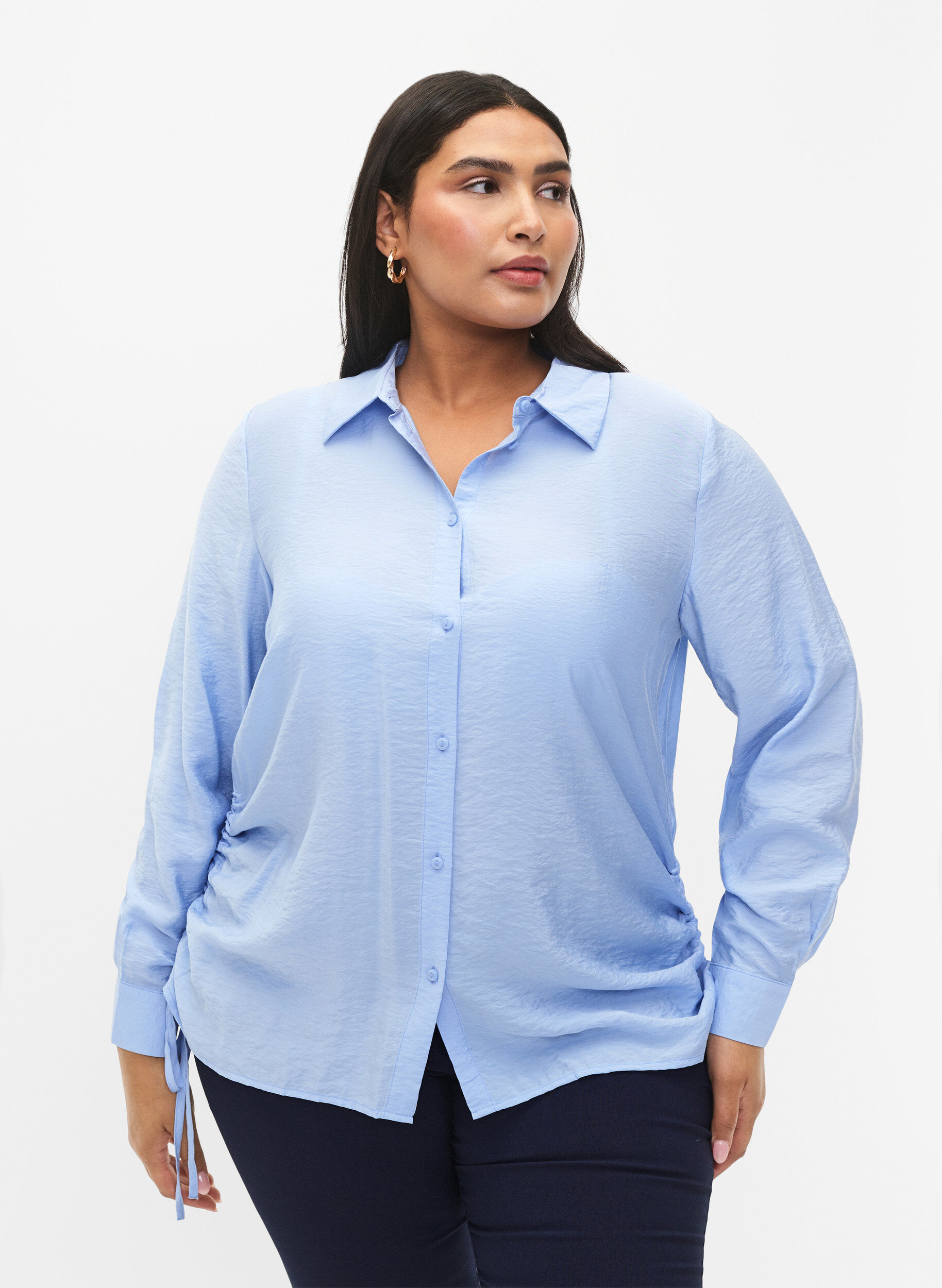 Zizzifashion Viscose shirt with ruffle detail, Serenity, Model image number 0