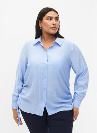 Viscose shirt with ruffle detail, Serenity, Model image number 0