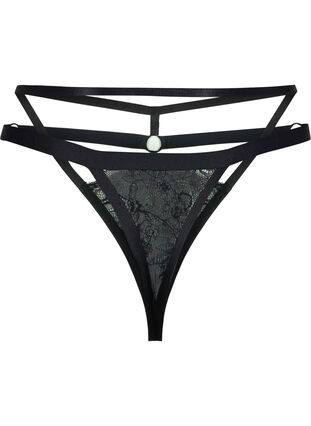 Thong with string details and lace, Black, Packshot image number 1