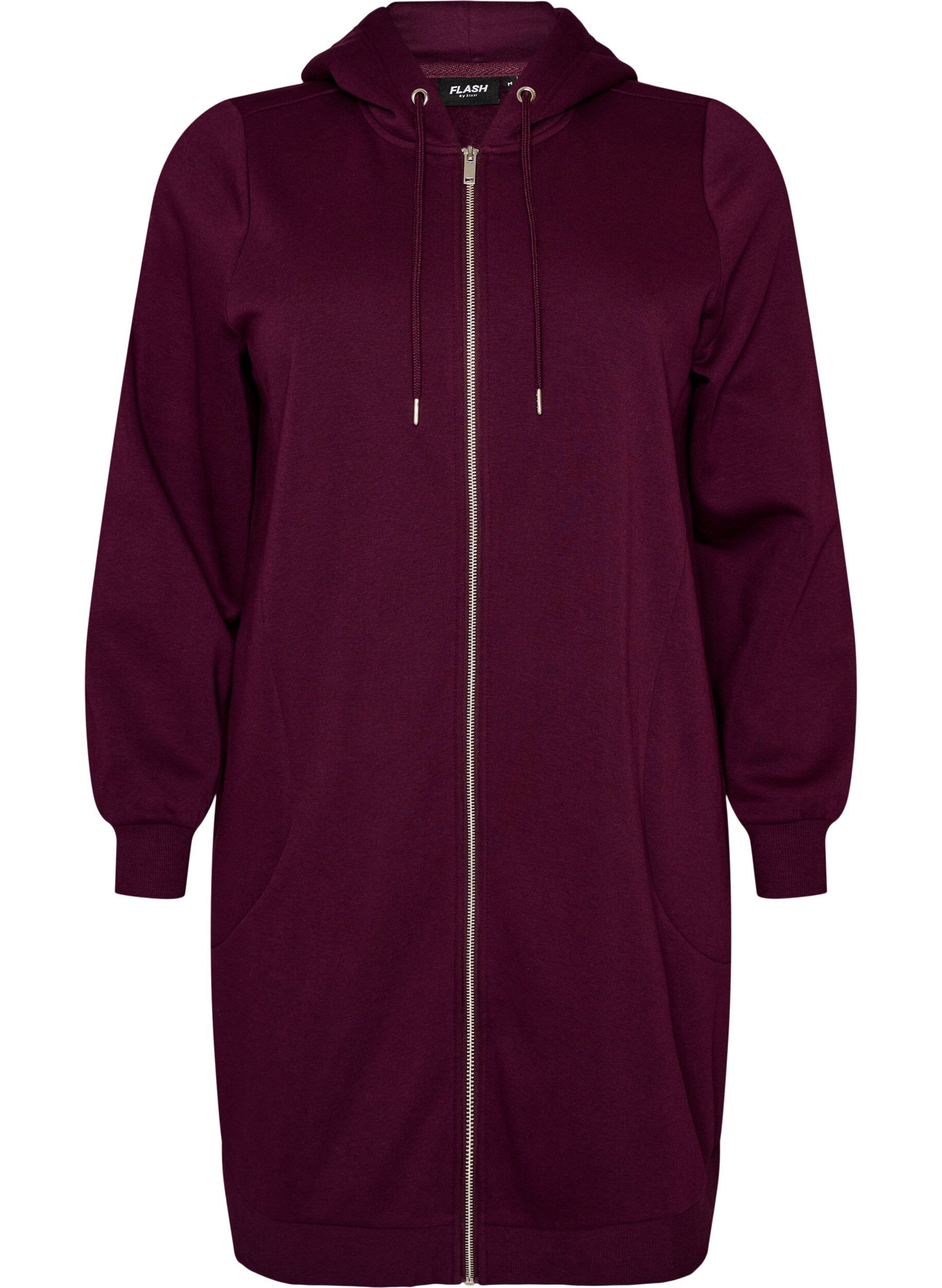 Long hoodie with zip and pockets