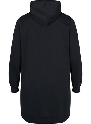 Hooded sweater dress with print, Black, Packshot image number 1