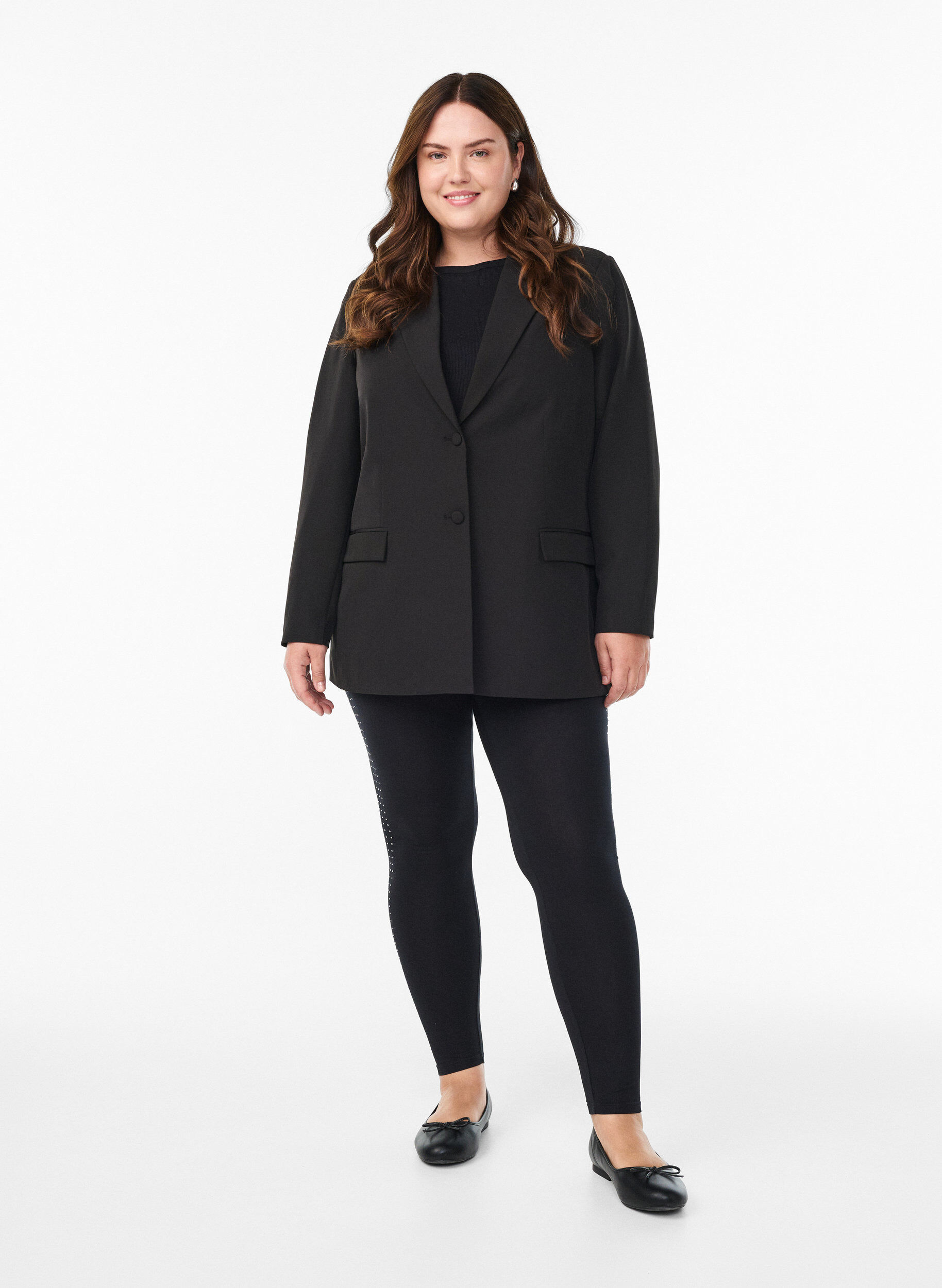 Zizzifashion Leggings with rhinestone detail, Black, Model image number 1