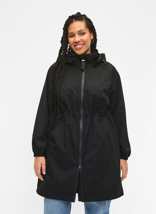 Functional coat with pockets and hood, Black, Model image number 0