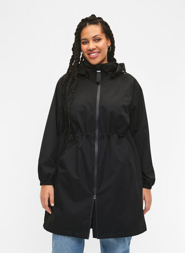 Functional coat with pockets and hood, Black, Model image number 0