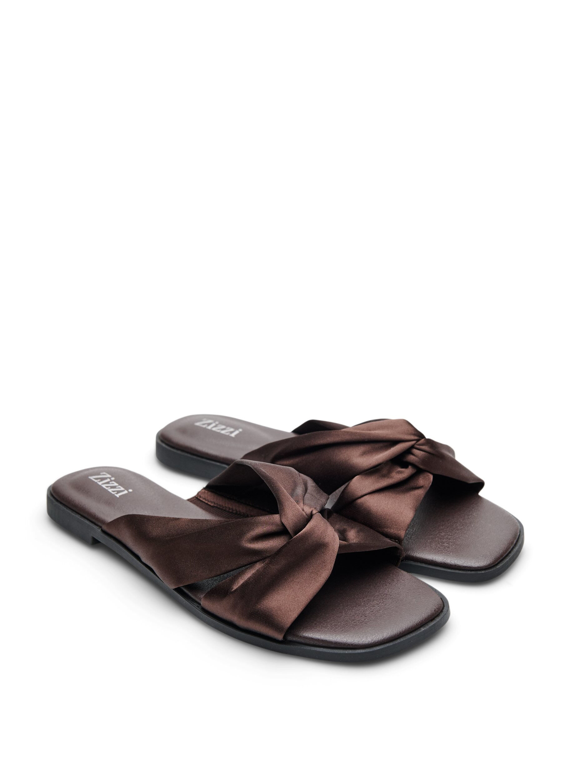 Zizzifashion Flat sandals with crossed satin straps, Brown, Packshot image number 1
