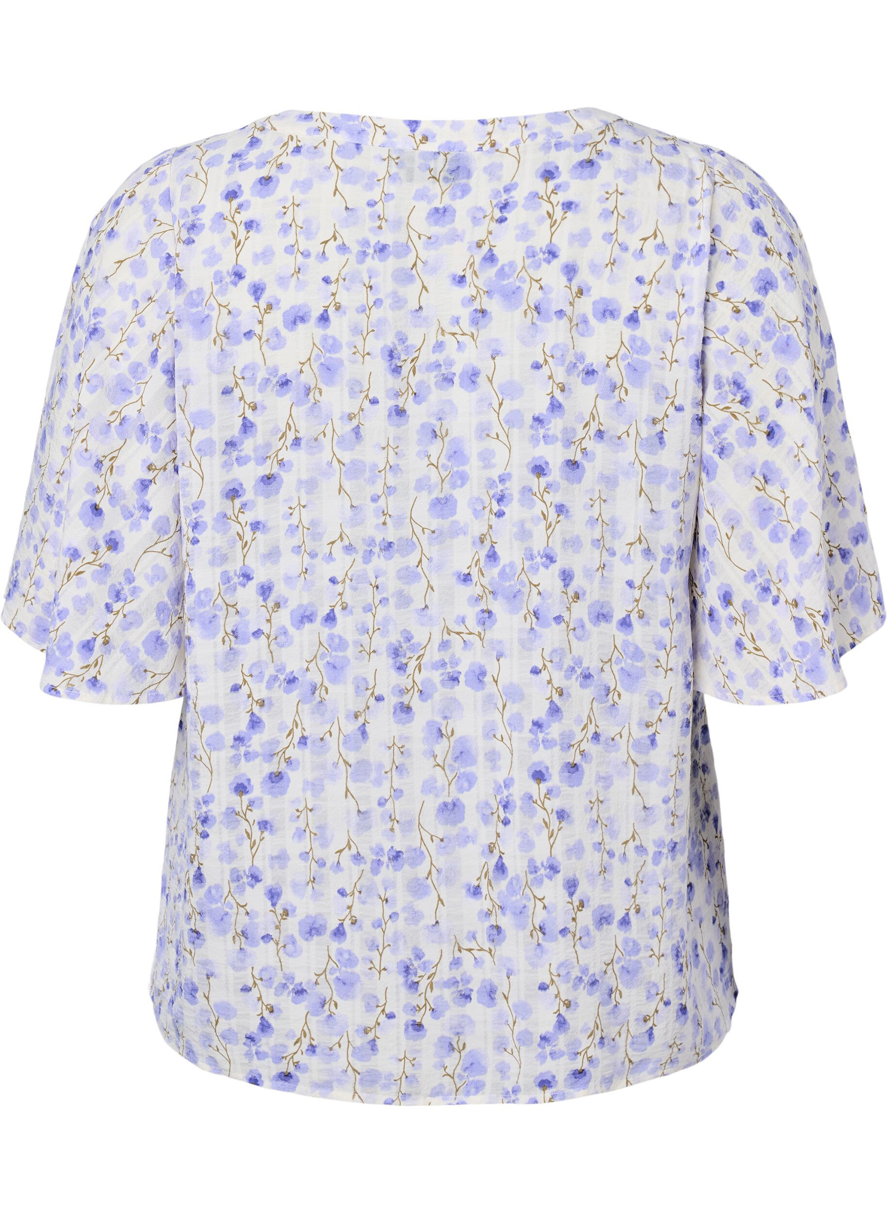 Zizzifashion V-neck short sleeve blouse with floral print, White, Packshot image number 1