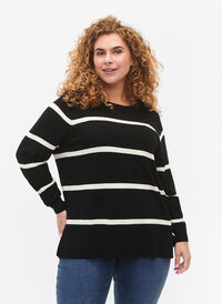 Knitted viscose blouse with stripes, Black Comb, Model