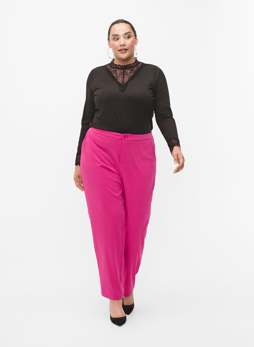 Blouse with lace and long sleeves, Black, Model image number 3