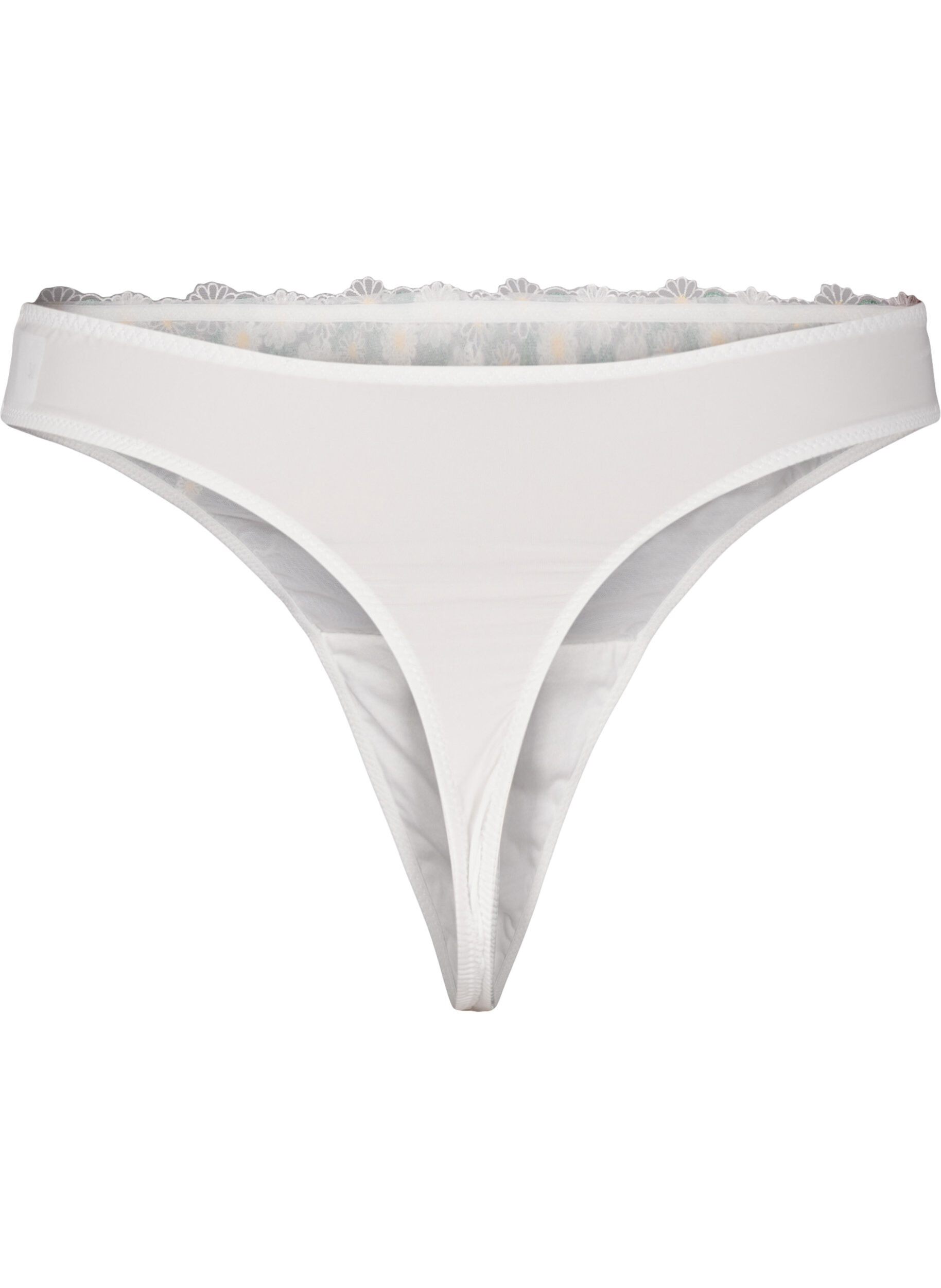Zizzifashion Mesh thong with daisy embroidery, White, Packshot image number 1