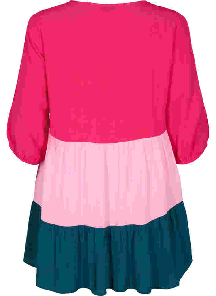 Viscose tunic with colour-block, Rose Green Block, Packshot image number 1
