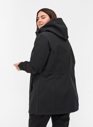 Hooded softshell jacket with adjustable waist, Black, Model image number 1
