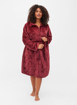 Dressing gown with zip and pockets, Rose, Model image number 2