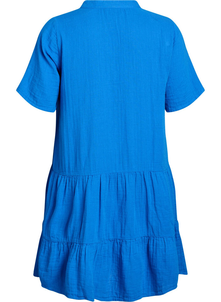 Short A-line dress in cotton muslin, Blue, Packshot image number 1