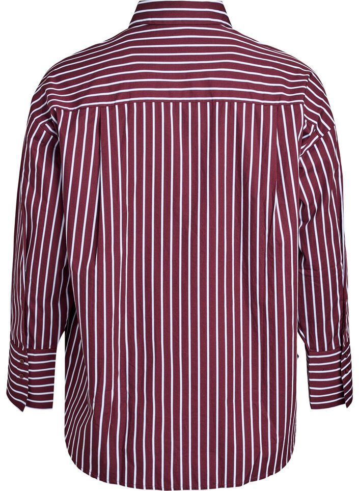 Loose shirt with stripes and a chest pocket, Dark Bordeaux, Packshot image number 1