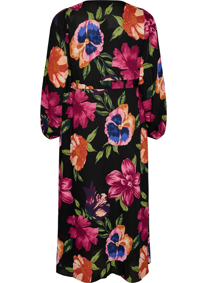 Maxi dress with a wrap-over neckline and long sleeves, Black, Packshot image number 1