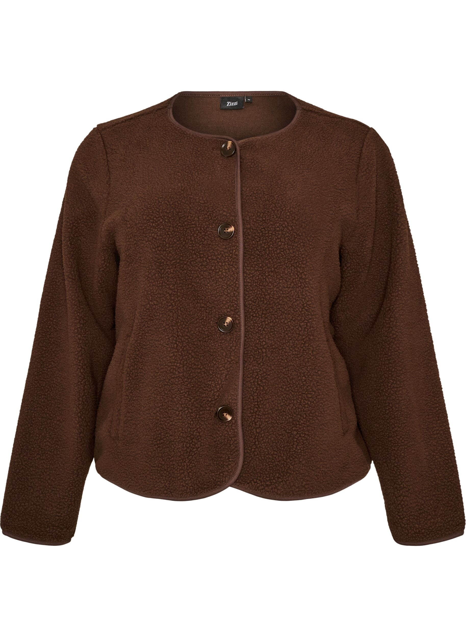 ZizzifashionTeddy jacket with a round neck and buttons, Brown, Packshot image number 0