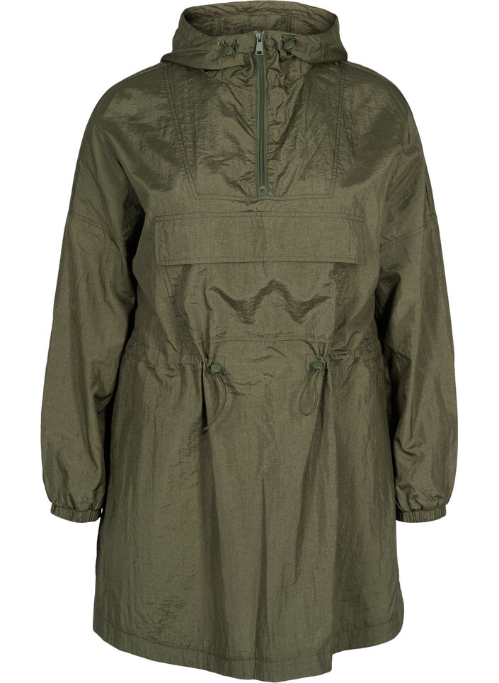 Long anorak with hood and pocket, Grape Leaf, Packshot image number 0