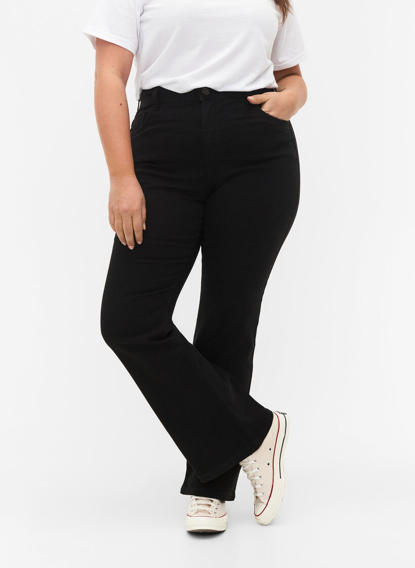High waisted jeans with bootcut, Black, Model image number 2