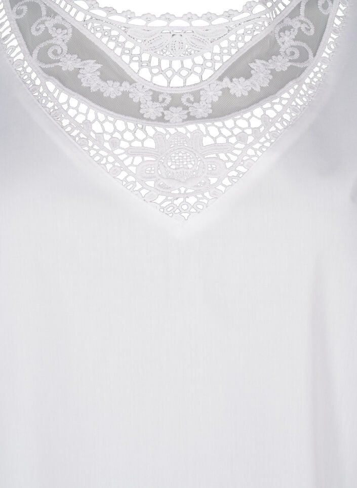 Short-sleeved blouse with lace detail, Bright White, Packshot image number 2