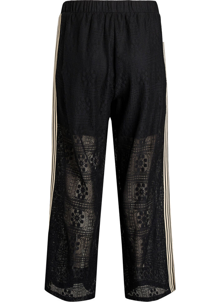 Wide-leg lace trousers with contrast stripes, Black, Packshot image number 1