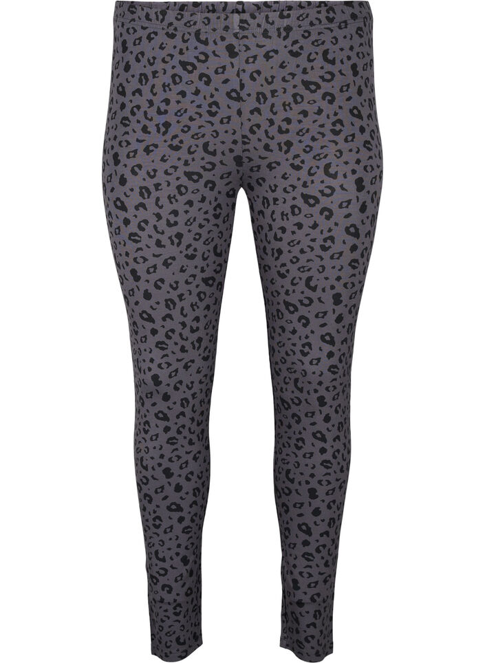 Viscose leggings with leopard print, Grey, Packshot image number 0